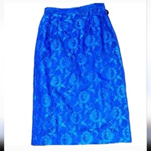Vintage Nu-Mode Royal Blue Lace High-Waisted  Pencil Skirt Ladies Sm Waist 27”
